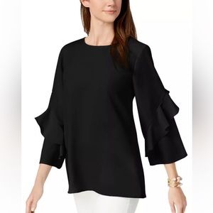 Alfani | Like new black ruffle sleeve scoop neck blouse size small